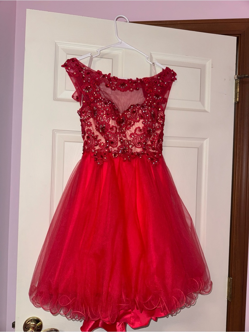 Clarisse Red Beaded Tulle Party Dress